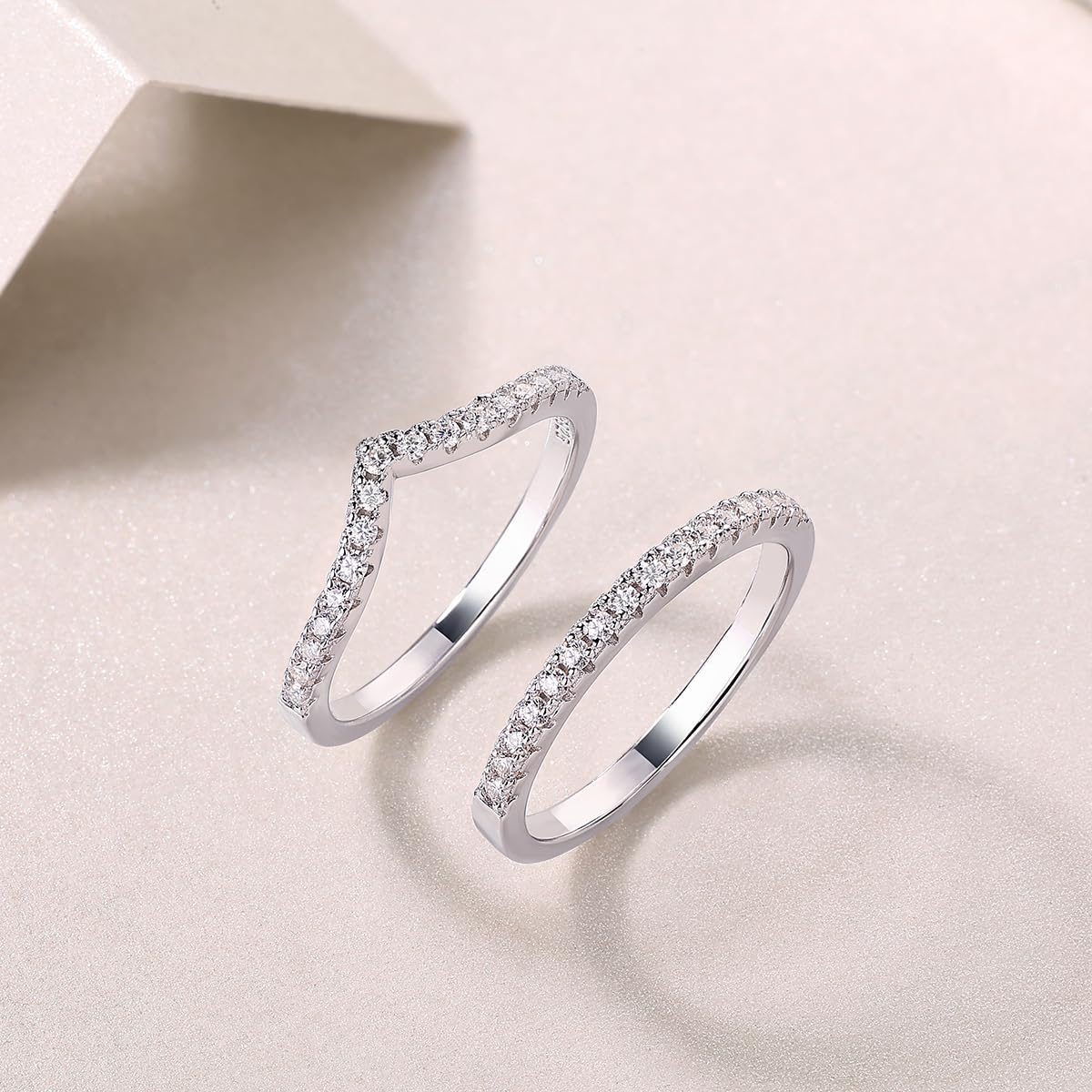 2Pcs Stackable1.5Mm Moissanite Band Ring Wedding Ring Set 925 Sterling Silve Anniversary Birthday Gift