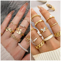 36 PCS Gold Plated Jewelry Set with 4 PCS Necklace, 11 PCS Bracelet, 7 PCS Ear Cuffs Earring, 14 Pcs Knuckle Rings for Women Girls Valentine Anniversary Birthday Friendship Gift