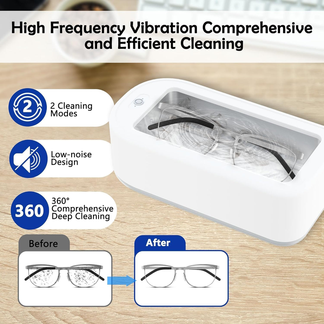 Ultrasonic Jewelry Cleaner, 22Oz (640Ml) 48Khz Ultrasonic Cleaning Machine, Portable Household Professional Glasses Cleaner, Sonic Jewelry Cleaner Machine