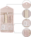 Travel Jewelry Organizer Case Foldable Jewelry Roll for Journey-Rings, Necklaces, Bracelets, Earrings, Light Pink