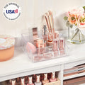 Clear Plastic Vanity Makeup Organizer Compact Rectangular 4-Compartment Holder for Brushes, Eyeshadow Palettes, & Beauty Supplies