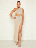 SHEIN BAE Cut Out One Shoulder Slit Thigh Dress