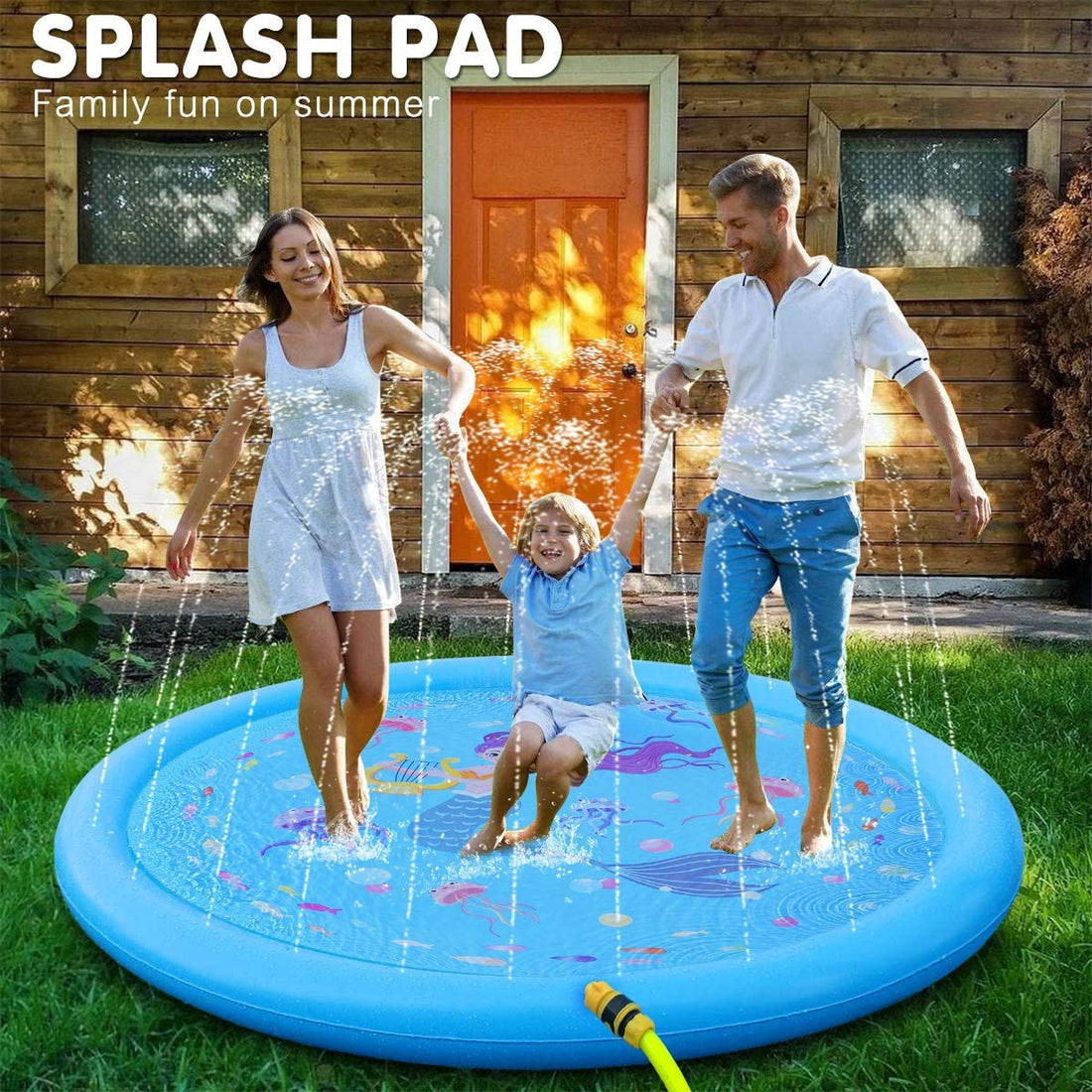 3-In-1 Kids Sprinklers for Outside, Splash Pad for Toddlers & Baby Pool 60" Water Toys Gifts for 1 2 3 4 5 Year Old Boys Girls Splash Play Mat