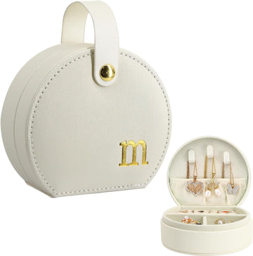 Travel Jewelry Case Elegant Half-Moon Design with Gold Monogram Detachable Handle Personalized Accessory Organizer