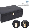 2 Layer 4 Slot Watch Storage Case with Removable Tray, PU Leather Large Jewellery Holder Display for Watches Sunglasses Rings Earrings Necklace, Black