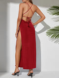 SHEIN BAE Tie Backless Crisscross Split Thigh Cami Dress