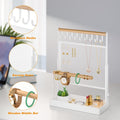  9 Hooks Necklaces Storage Wooden Handing Bar for Bracelets Jewelry Organizer Stand, Liftable Necklace Holder with Earring Organizer Net