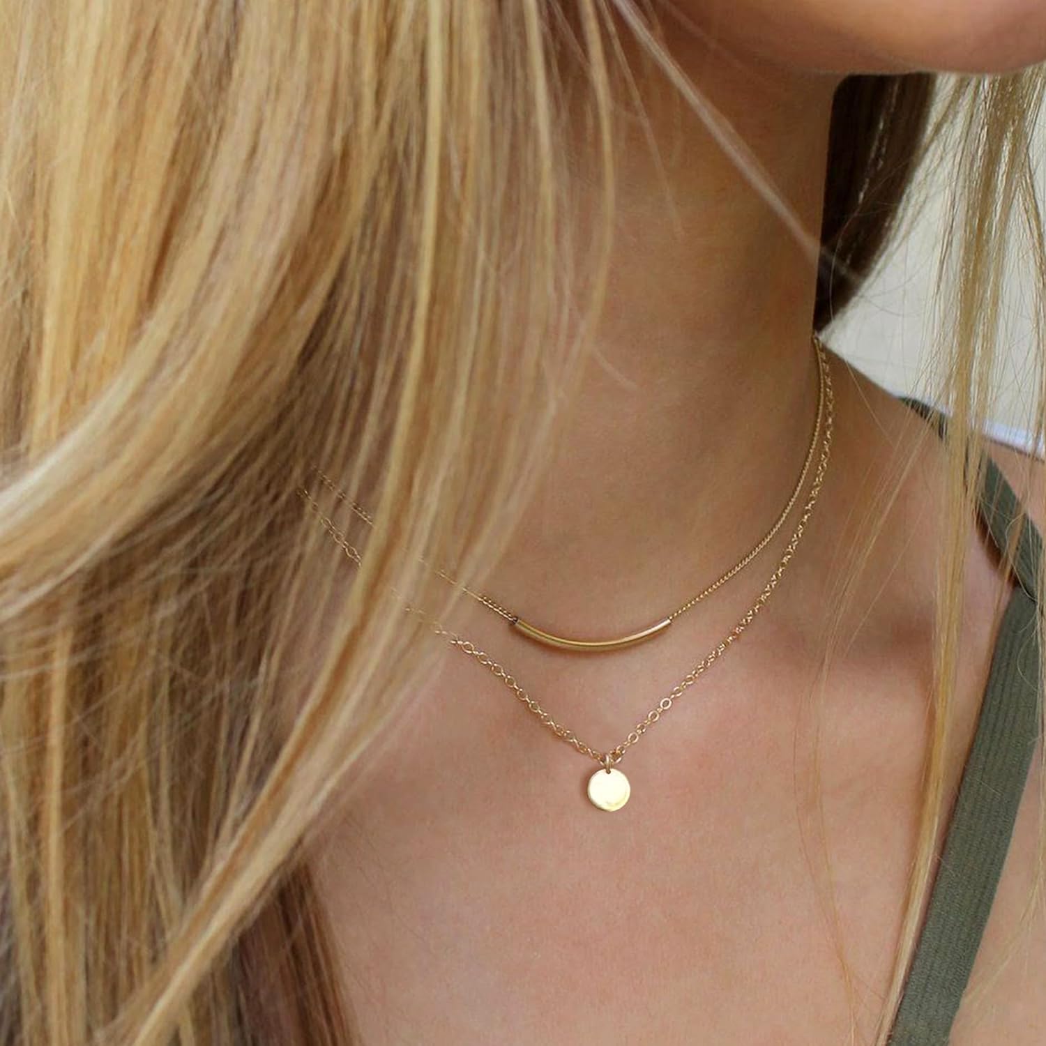 Dainty Layered Choker Necklaces Handmade Coin Tube Star Pearl Pendant Multilayer Adjustable Layering Chain Gold Plated Necklaces Set for Women Girls