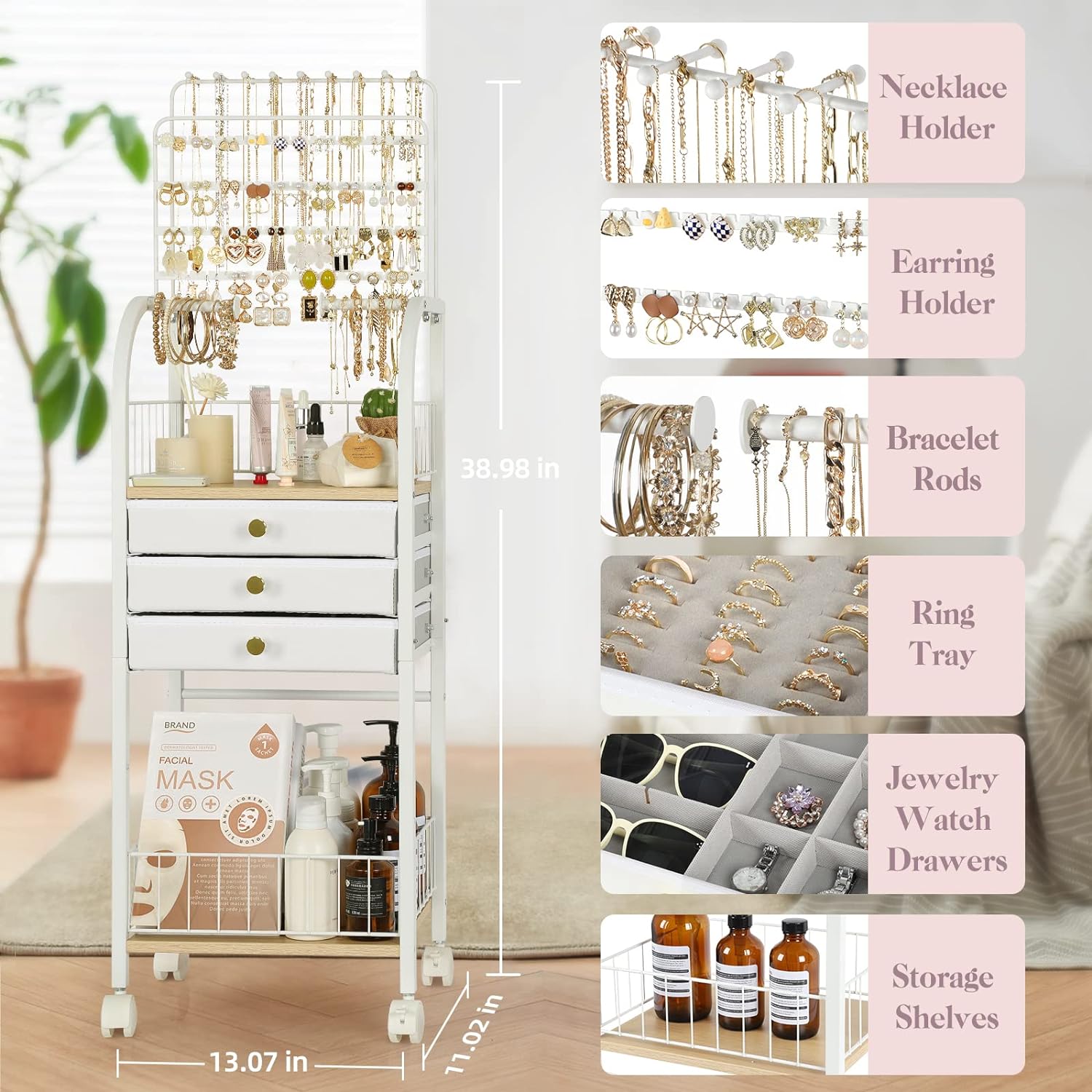 3 Jewelry Box Drawer, Jewelry Holder Necklace Organizer Earring Storage Jewelry Armoire