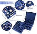 Two-Layer Jewelry Box Organizer Display Storage Case with Lock (Deep Blue)