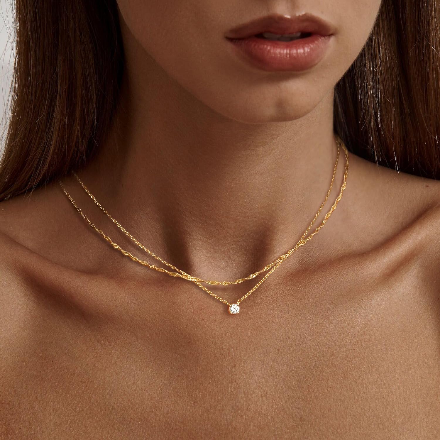  14K Gold Diamond Necklaces Dainty Plated Long Lariat Necklace Simple Gold CZ Diamond Choker Necklaces