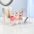 Clear Plastic Vanity Makeup Organizer Compact Rectangular 4-Compartment Holder for Brushes, Eyeshadow Palettes, & Beauty Supplies