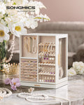 5 Drawers, Jewelry Organizer, Glass Window, Spacious, Vertical Jewelry Storage, Open Design, Great Gift, Cloud White