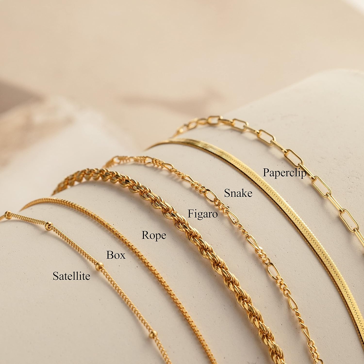 14K Real Gold Jewelry Sets for Women Trendy Thin Dainty Stackable Cuban Link Paperclip Chain Bracelet Pack Fashion Accessories