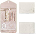 Travel Jewelry Organizer Roll Foldable Jewelry Case for Journey-Rings, Necklaces, Bracelets, Earrings,Beige