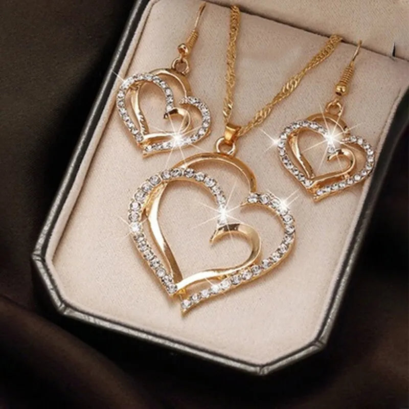 3 Pcs Set Heart Shaped Jewelry Set of Earrings Pendant Necklace for Women Exquisite