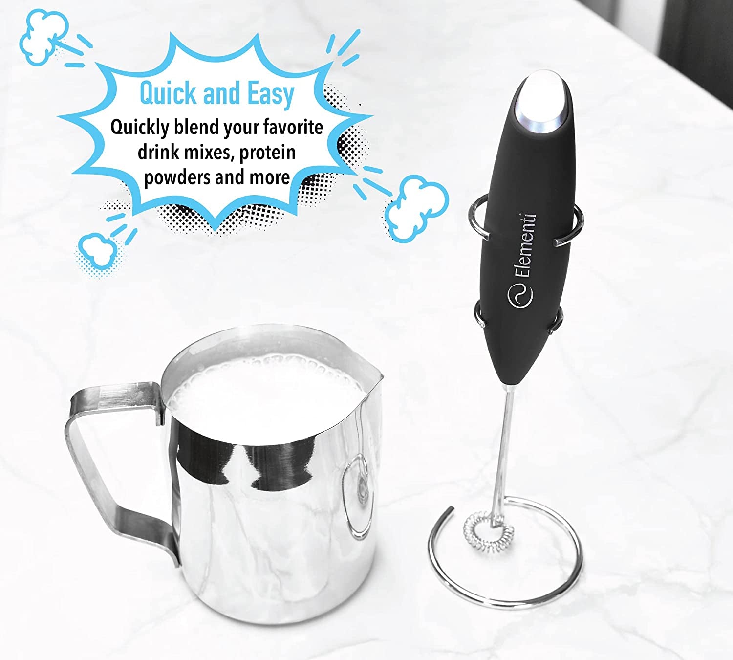 Milk Frother Wand & Matcha Mixer, Mini Electric Whisk for Coffee - Frother for Coffee - Milk Frother Handheld