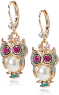 Betsey Johnson Pearl Critters Owl Drop Earrings