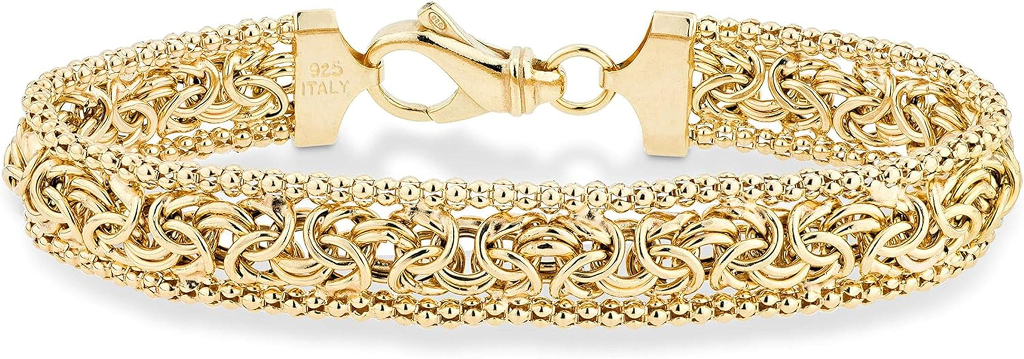 18K Gold over Sterling Silver Byzantine Beaded Mesh Link Chain Bracelet for Women 925 Handmade