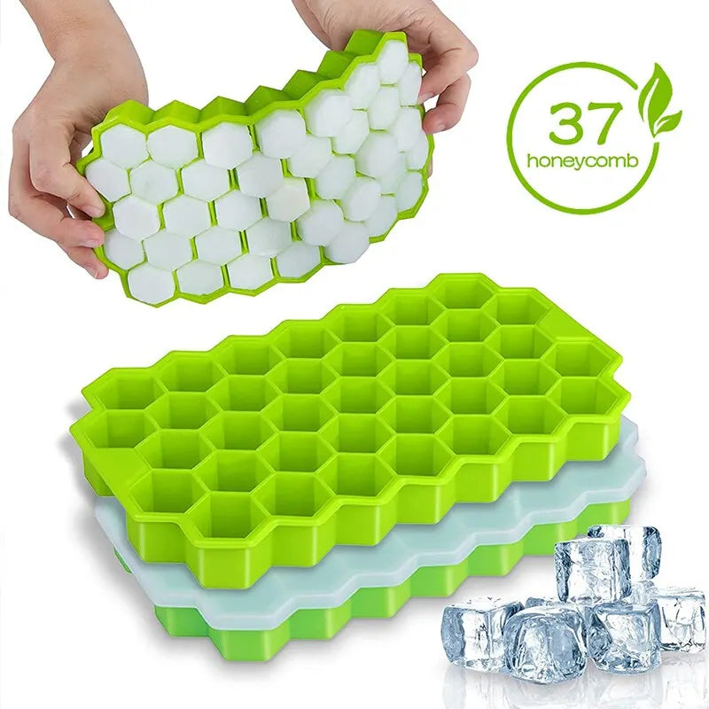 1Pcs Honeycomb 37 Lattice Cube Tray Maker with Lid DIY Ice Mold