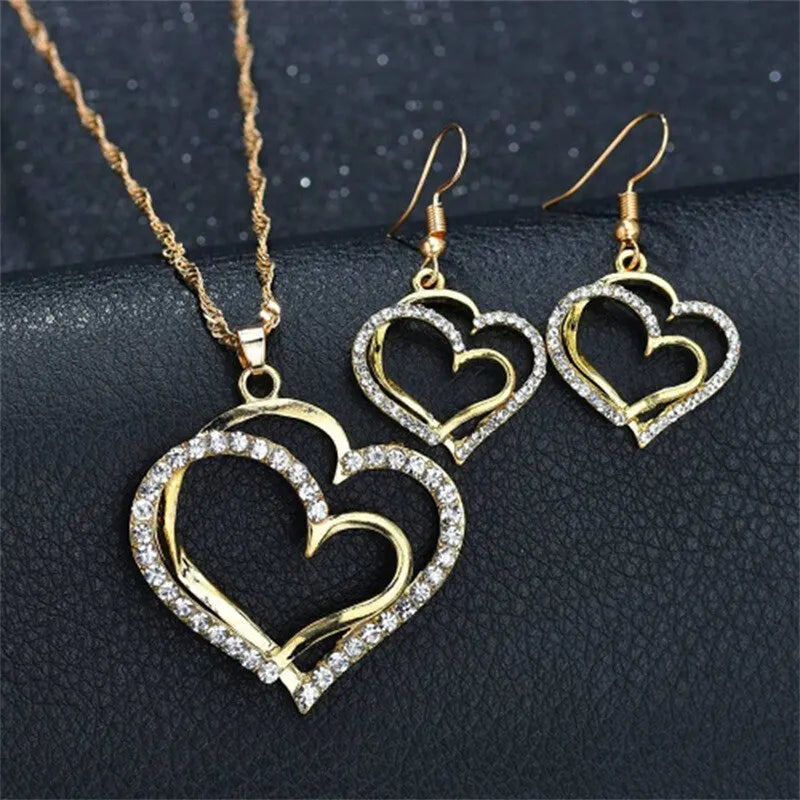 3 Pcs Set Heart Shaped Jewelry Set of Earrings Pendant Necklace for Women Exquisite