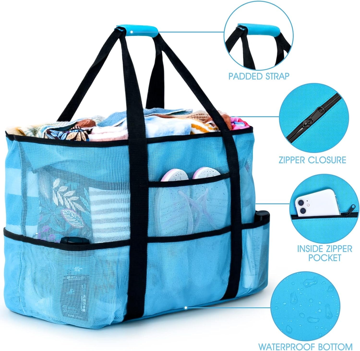 Extra Large Beach Bags for Women Waterproof Sandproof, Mesh Tote Bags Travel Pool Bag