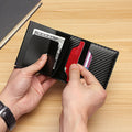 Carbon Fiber Card Holder Wallets Men RFID Black Magic Trifold Leather Slim Mini Wallet 