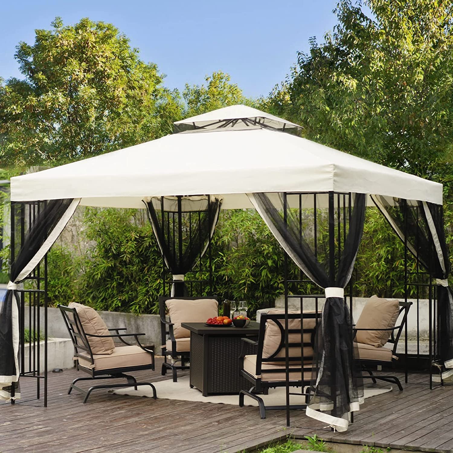 10X10 Gazebo for Patios Outdoor Gazebo with Mosquito Netting Outdoor Privacy Screen for Deck Backyard