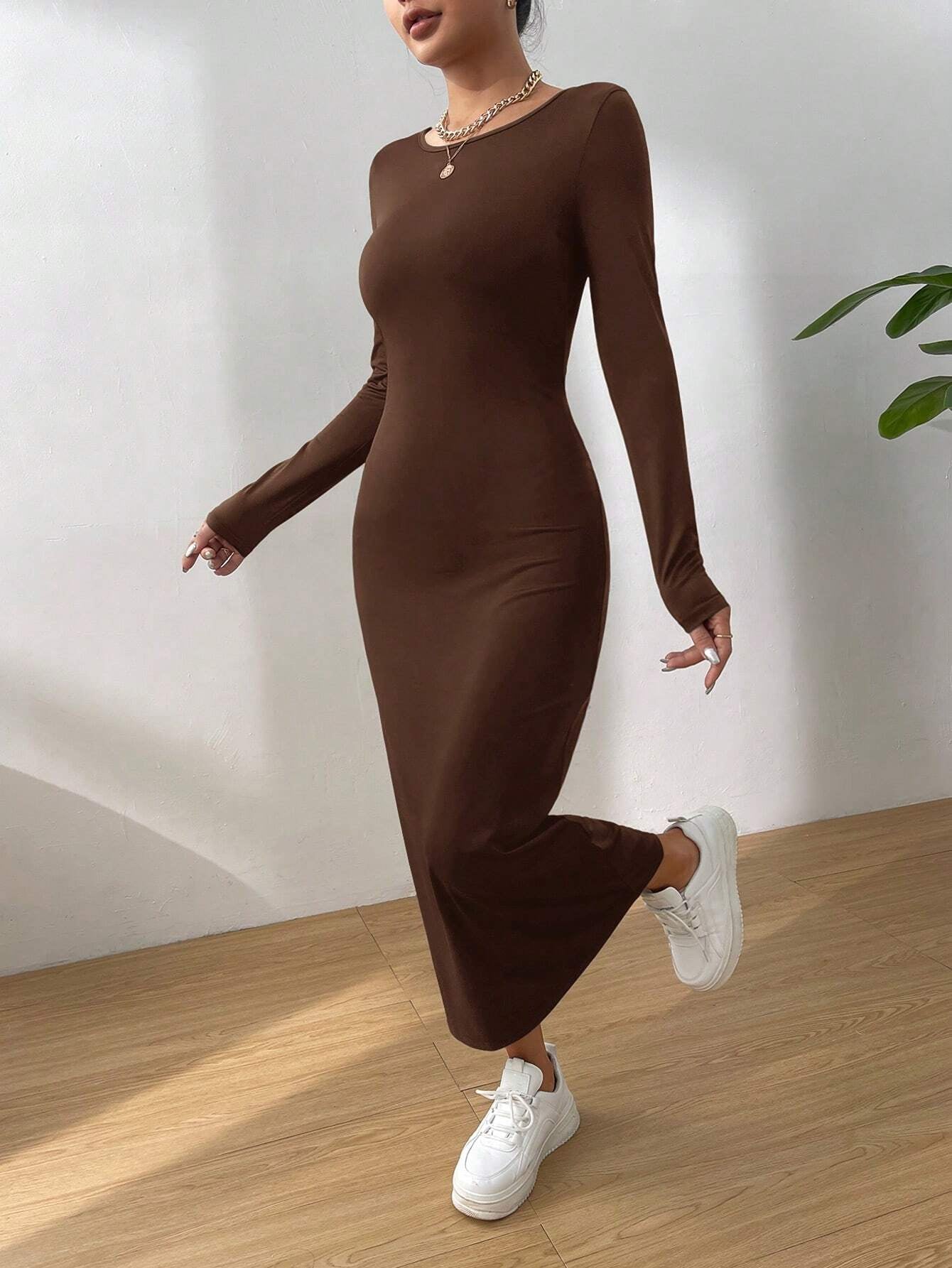 SHEIN Essnce Solid Bodycon Dress