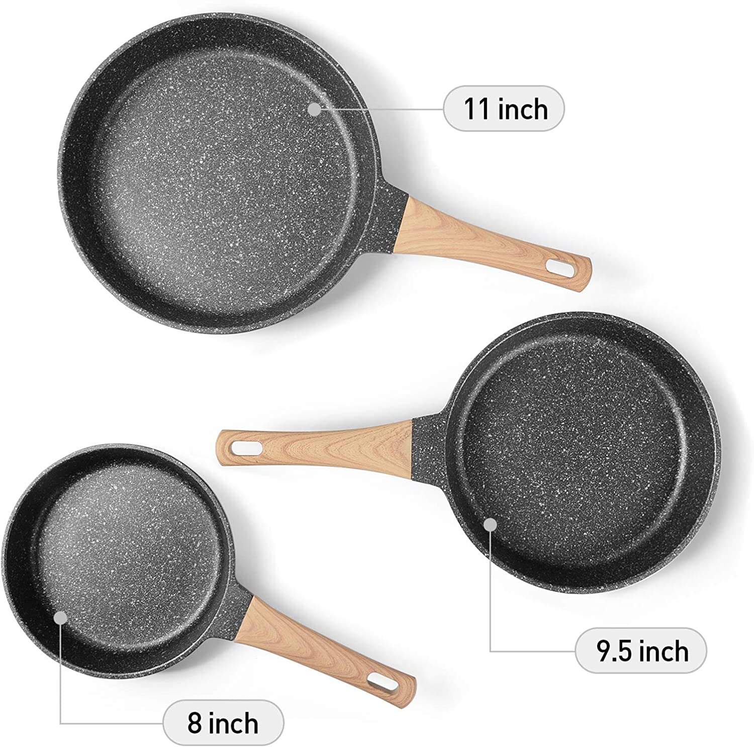 Frying Pans Nonstick, Induction Frying Pan Set Granite Skillet Pans for Cooking Omelette Pan Cookware