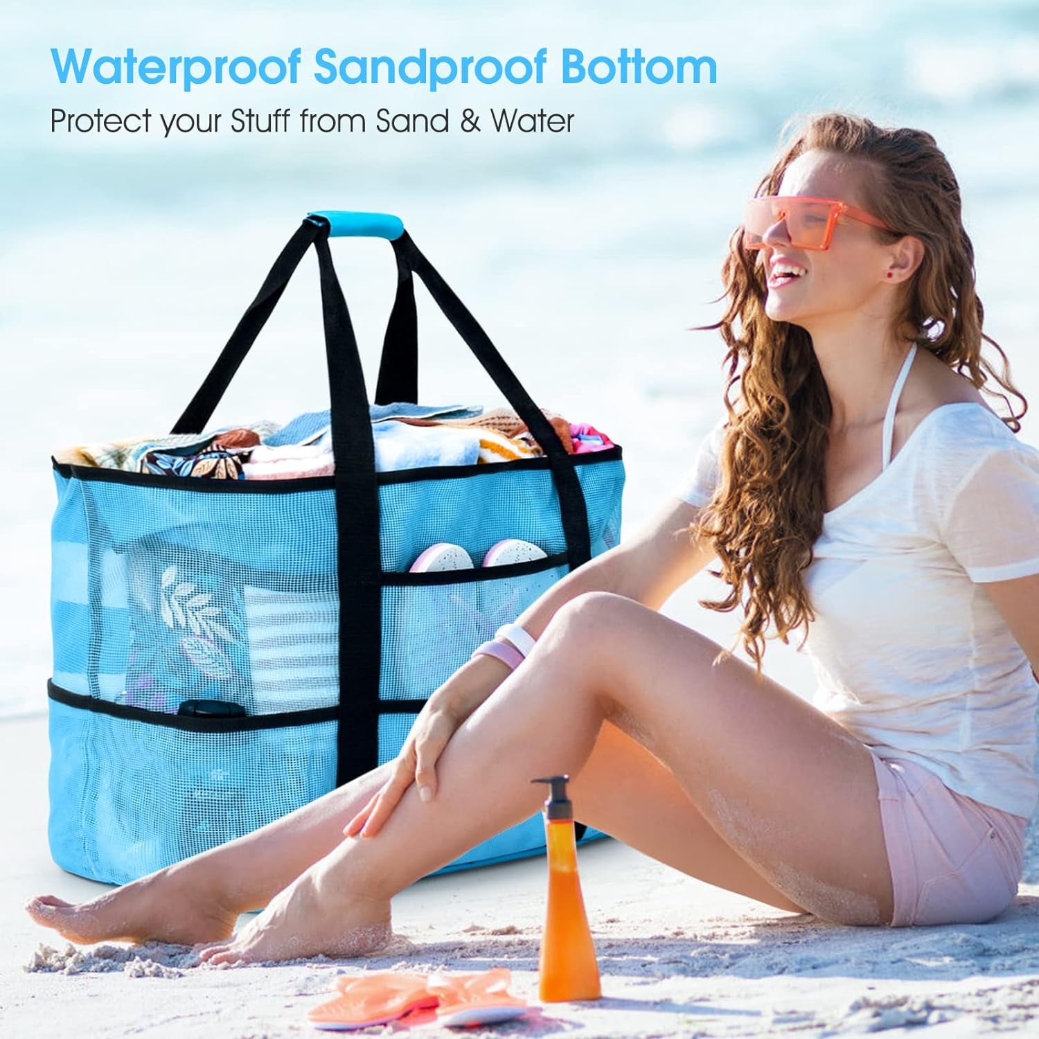 Extra Large Beach Bags for Women Waterproof Sandproof, Mesh Tote Bags Travel Pool Bag