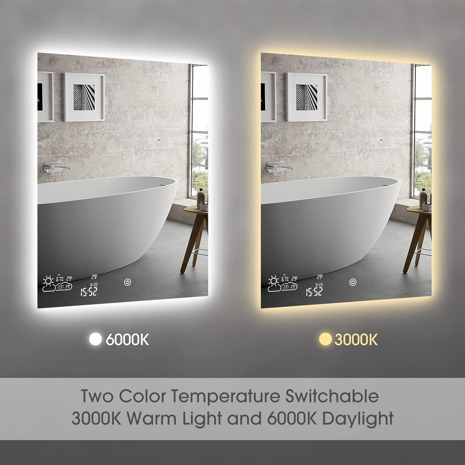 24” X 32” Smart Bathroom Mirror with Bluetooth Wi-Fi Enabled Weather Display, Fog Free, LED Light Vanity Mirror Backlit