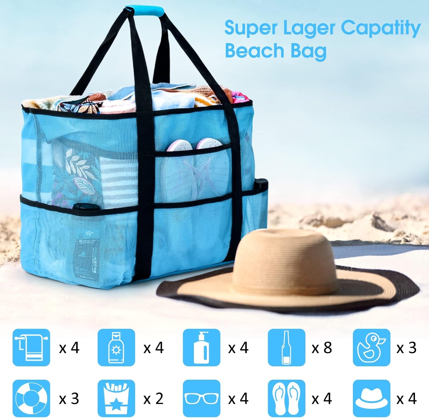 Extra Large Beach Bags for Women Waterproof Sandproof, Mesh Tote Bags Travel Pool Bag