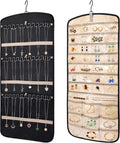 Hanging Jewelry Organizer Medium, Anti-Tangle Earring Ring Hanger Black Jewelry Display Storage Bag Double Sided