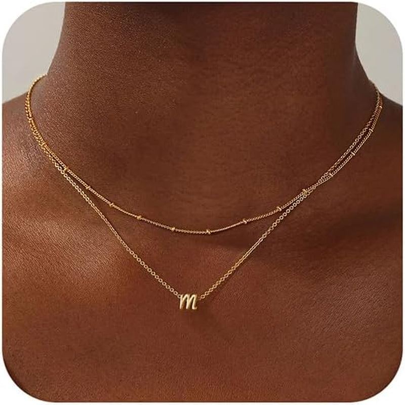 14K Gold Layered Initial Necklaces Trendy, Plated Letter A-Z Pendant Necklace Tiny Initial Personalized Monogram