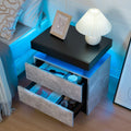 Bedside Table with 2 Drawers, LED Nightstand Wooden Cabinet Unit with LED Lights for Bedroom, End Table