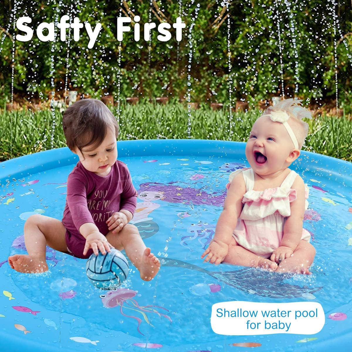 3-In-1 Kids Sprinklers for Outside, Splash Pad for Toddlers & Baby Pool 60" Water Toys Gifts for 1 2 3 4 5 Year Old Boys Girls Splash Play Mat