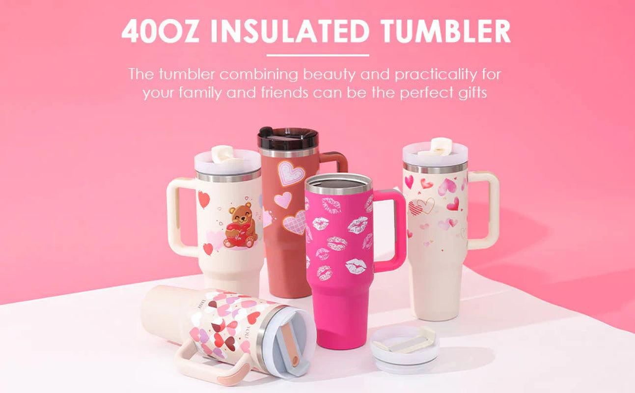 40 Oz Tumbler with Handle Straw Insulated, Stainless Steel Spill Proof Vacuum Coffee Cup Tumbler