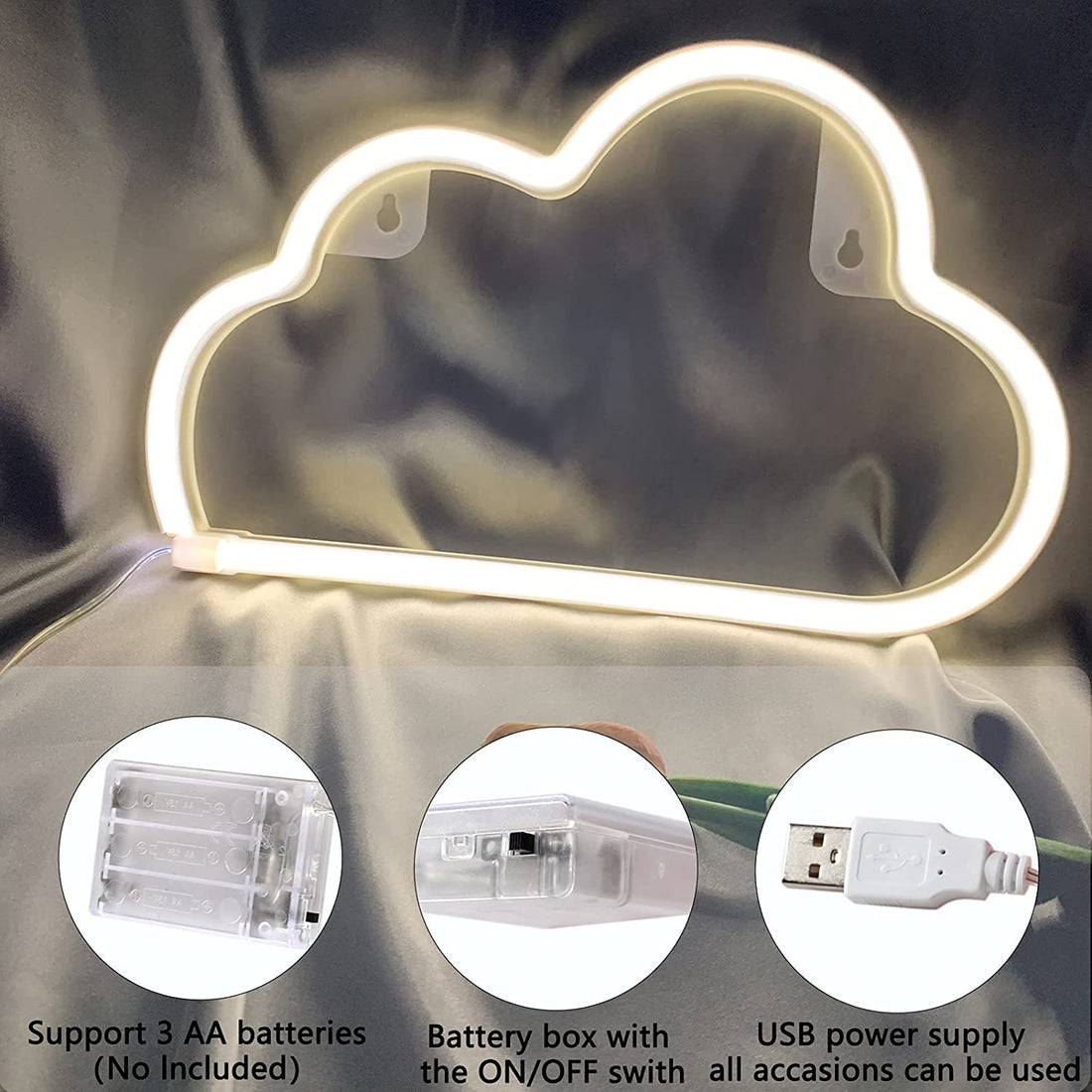 Cloud Neon Signs, LED Cloud Neon Light for Wall Decor, Battery or USB Powered Cloud Sign