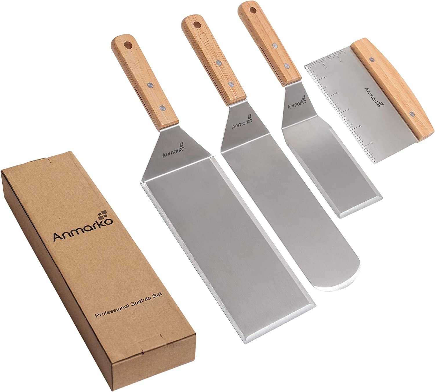 Stainless Steel Metal Spatula Set - Teppaniyaki Spatulas - Griddle Scraper Flat Spatula Pancake Flipper