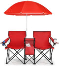 Portable Folding Picnic Double Chair W/Umbrella Table Cooler Beach Camping Chair for Patio Pool Park Outdoor