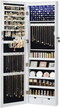 6 Leds Mirror Jewelry Cabinet, 47.2-Inch Tall Lockable Wall or Door Mounted Jewelry Armoire Organizer with Mirror, 2 Drawers, 3.9 X 14.6 X 47.2 Inches,