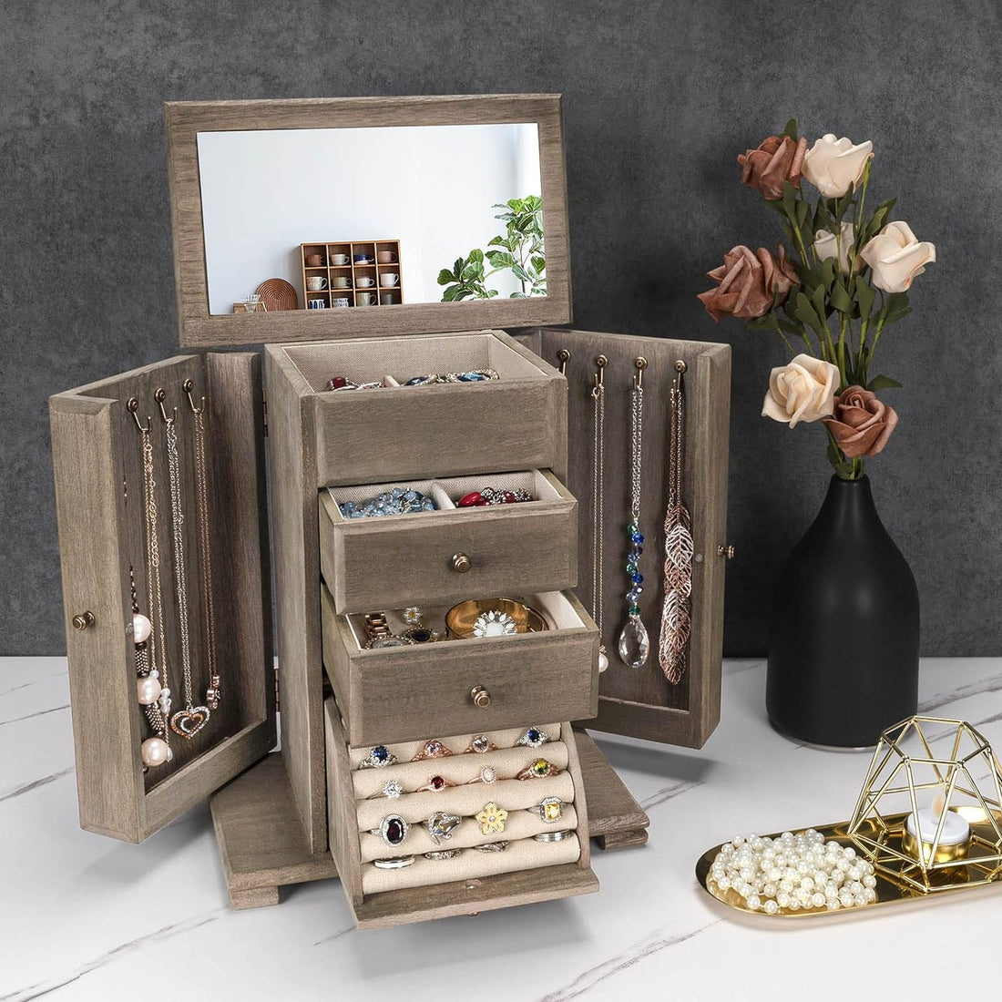  4 Layer Jewelry Organizer Box Display for Rings Earrings Necklaces Bracelets