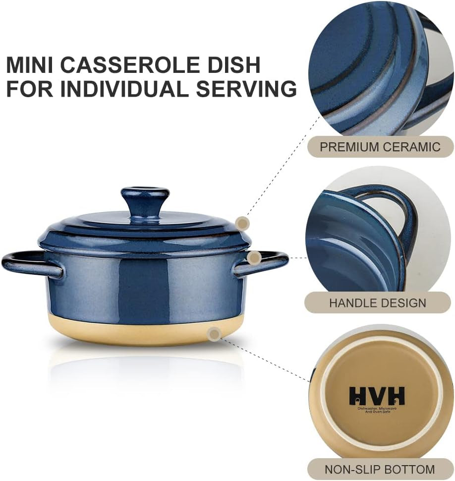 12 Oz Ramekins with Lids, Mini Casserole Dish with Lid Oven Safe, Small Casserole Dish Set