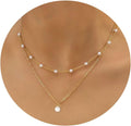  14K Gold Pearl Necklace Women,Plated Layered Freshwater Pearl Necklaces