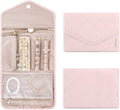 Travel Jewelry Organizer Case Foldable Jewelry Roll for Journey-Rings, Necklaces, Bracelets, Earrings, Light Pink