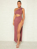 SHEIN BAE Cut Out One Shoulder Slit Thigh Dress