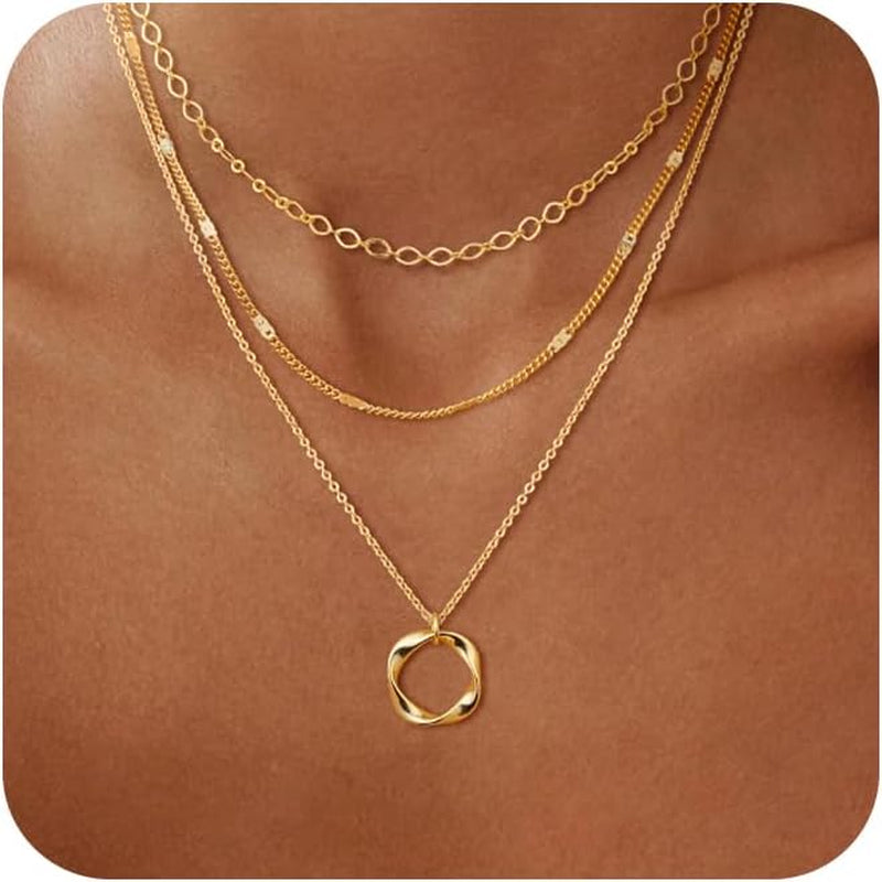 Layered Gold Necklaces for Women, Stackable Dainty 14K Real Gold Plated/Silver Chain Necklace Layering Beach Cute Fashion Pendant Choker Necklaces Trendy Jewelry Set Gifts for Women Teen Girls