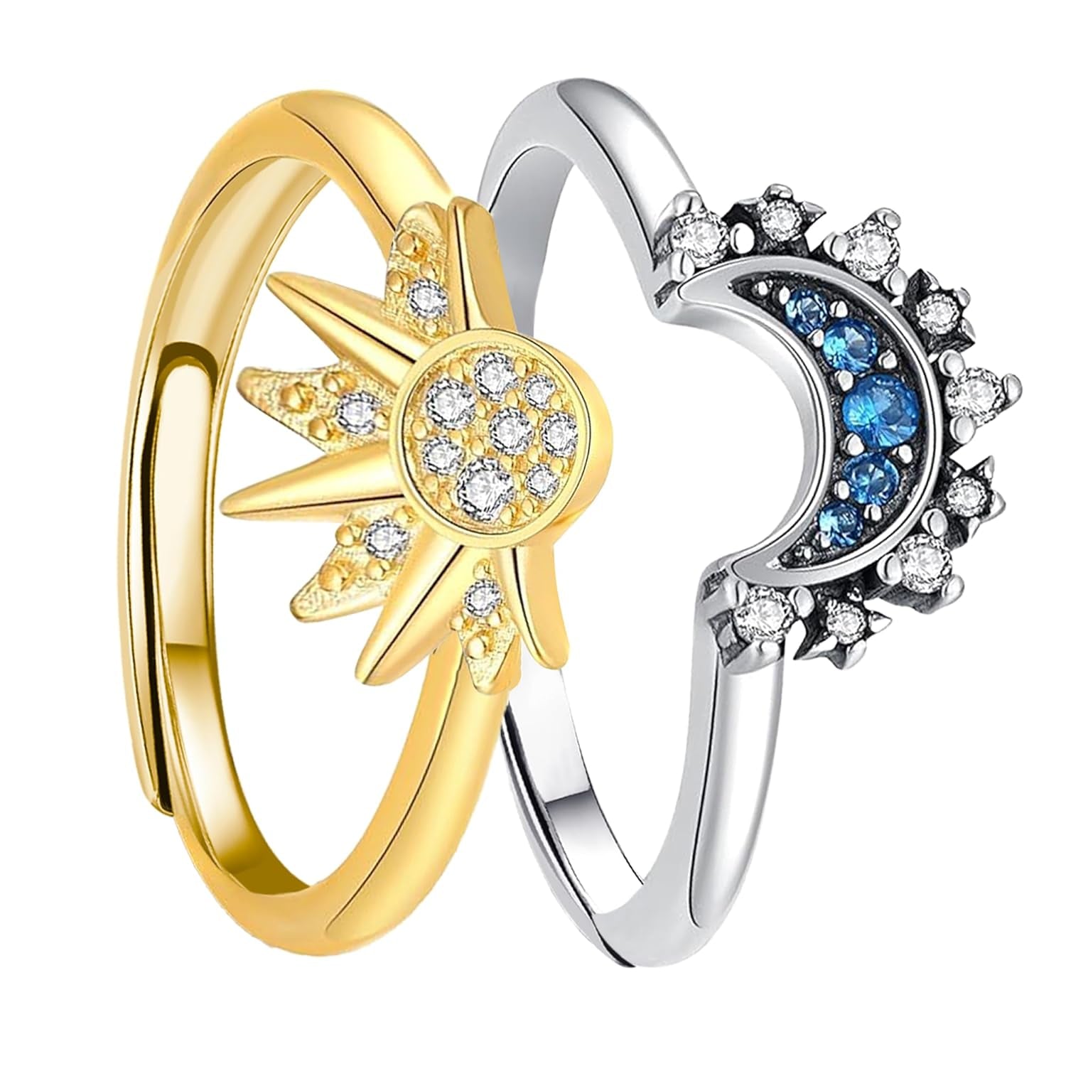 Sun and Moon Ring Stackable Rings for Women,Adjustable Jewelry Anillos Para Mujer Rings